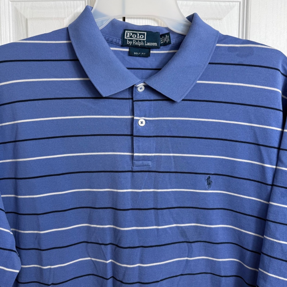 Polo Ralph Lauren Striped Polo XXL Blue Golf Fit Preppy Old Money Pima Cotton